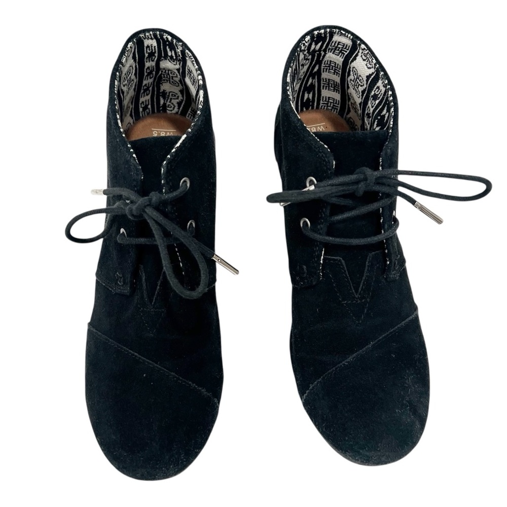 EUC TOMS Black Suede Desert Wedge Booties